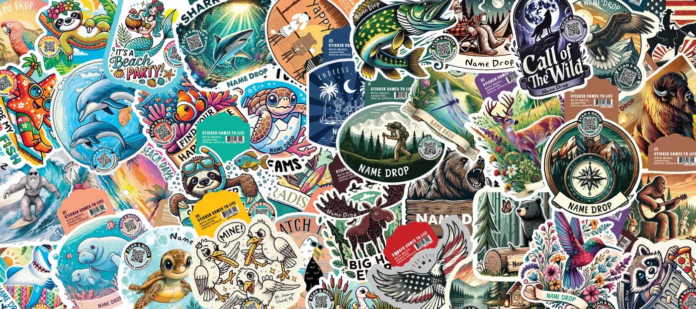 A spread of Seven Seas sticker designs